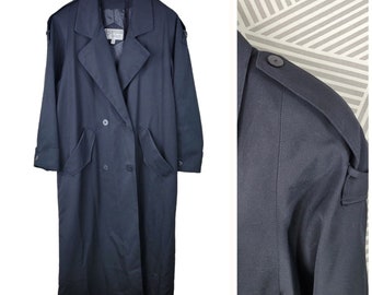 Vintage Trench Coat size 12 Peacoat Raincoat Spring Black Detective Long Duster