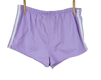 Vintage 90s Side Stripe Shorts Medium Athletic Gym Womens Purple M Tie Waist