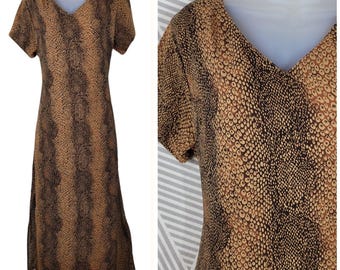 Vintage 90s Layered slip Dress Size 14 Chiffon Snake Animal Print Maxi Long