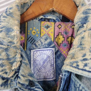 Vintage Denim Chore Coat Filt Distressed Workwear Jacket Herr XL Destroyed bild 11