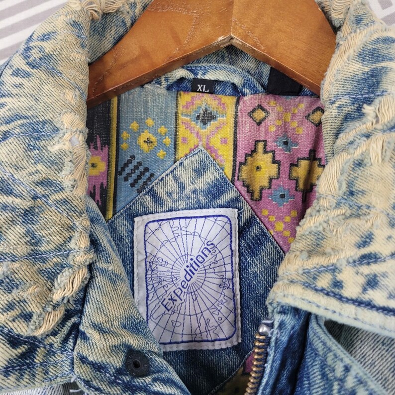 Vintage Denim Chore Coat Filt Distressed Workwear Jacket Herr XL Destroyed bild 11