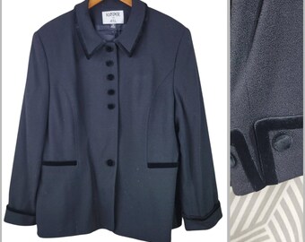Vintage Kasper Wool Blazer Jacket 16 Coat professional Velvet Trim Alt Womens