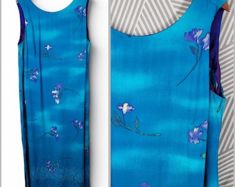 Sukienka vintage slip plus 18/20W Alt długa midi romantyczna kwiatowa niebieska akwarela