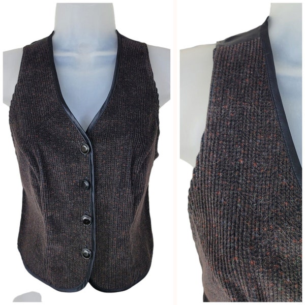 Vintage Velvet Tweed Vest Jacket Size Small Brown Menswear Structured Alt Grunge