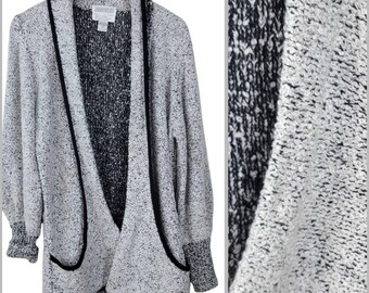 Cardigan vintage pull veste taille moyenne surdimensionné des années 90 poche bouclé gris