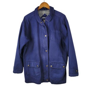 Vintage 90s Canvas Jacket Chore Coat Medium Shacket Rancher Plaid Blanket Lined