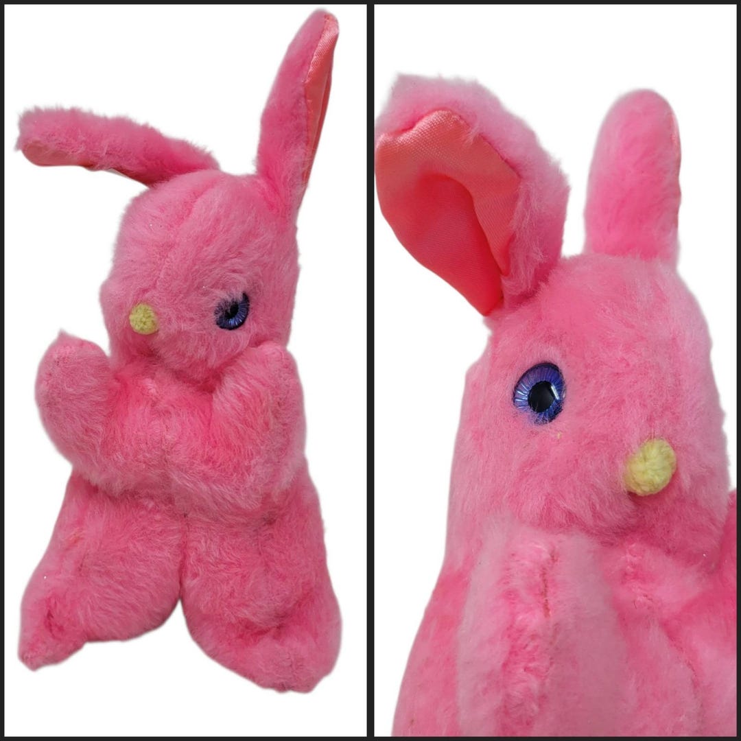 Vintage 50s 60s Bunny Rabbit Plush Weighted Stuffed Animal Blue Eyes 10 ...