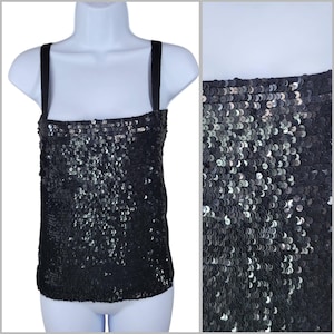 Joseph A. Knit Tank Top Large Sequin Black Sleeveless Event Evening Silk Black
