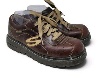 Vintage Chunky Y2K 90s Skechers Derby Leather Shoes Sz 9 Platform Leather Brown