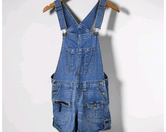 Salopette corta in denim VTG Y2K Zana Di 4-6 con tasche con zip, colore blu.