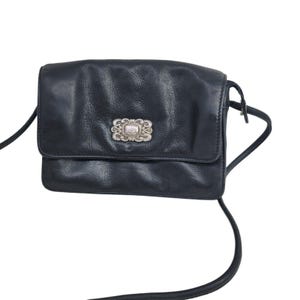 Vintage Fossilien Crossbody Tasche Geldbörse Organizer Schwarz Leder mehrere Tasche Alt