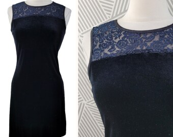 Sukienka Vintage Velvet w rozmiarze Medium Stretch Goth Witchy Gypsy floral top czarny lbd