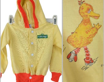 Vintage Sesame Street Big Bird Hoodiejacka Baby 3-6 6-12 Månader 70-80-tal Gul