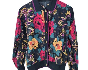 Lekka kurtka Vintage 90s Floral Rose Rozmiar Small Medium Wiatrówka Alt