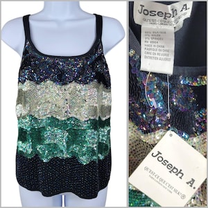 NEW Joseph A. Knit Tank Top XL Sequin Black Sleeveless Event Evening Silk Art