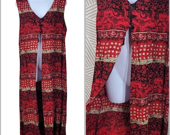 Vintage Coldwater Creek Vest Top Size Large Tunic long Red Tribal Art To Wear