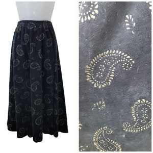 Vintage Velvet Skirt size 16 Long Maxi Dark Academia Evening Gold Witchy Black