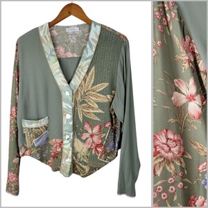 Vintage 90s Mozart Art Crop Shacket Jacket Top Large Patchwork Floral Tropical