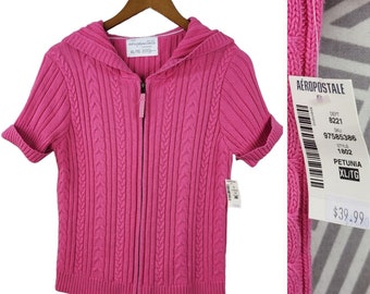 Nouvelle Aeropostale Sweat Cardigan à capuche Veste taille XL Rose manches courtes Y2K