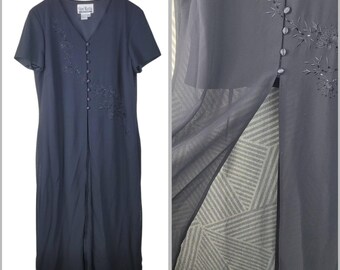 Vintage Top Size 16 XL Tunic long Black Beaded Embroidered Mesh Event Modest
