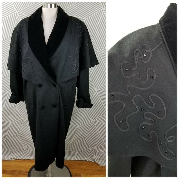 Vintage Cape Coat Wool size XL/1X Embroidered Velv
