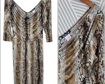 Sukienka w stylu vintage z nadrukiem zwierzęcym, duża, imprezowa, z wężowym wzorem, seksowna, z drapowanym przodem, o długości do kolan