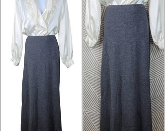Vtg Eddie Bauer Sweater Skirt XL Tall Gray Wool Knit Pull On Stretch Maxi Long