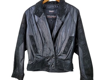 Vintage 80s-90s Black Leather Coat Jacket Size Medium Bomber Moto Biker cinch