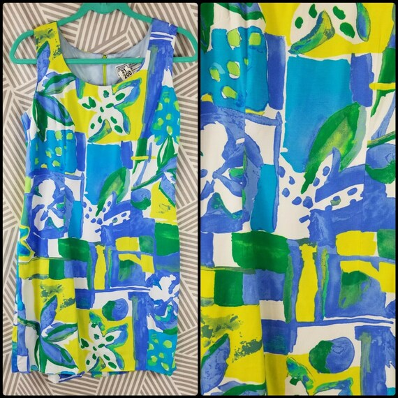 Hawaiian Dress Neon Size 8 petite Floral Green Tea