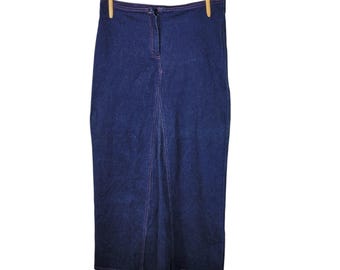 Vintage Stretch Denim Skirt Size Large 32" Waist Jean Long A Line Western Modest