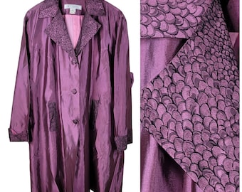 Vintage Long Jacket Plus Size 20 20W 2X Alt Blazer Scale Pattern Collar Purple