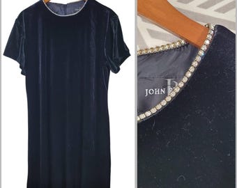 Vintage Velvet Sheath Dress Plus 18W 20W Evening Special Event Jewel Collar