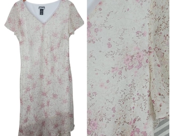 Vintage 90s Slip Party Dress size 16 Long Midi Floral Alt Event Cottagecore Pink