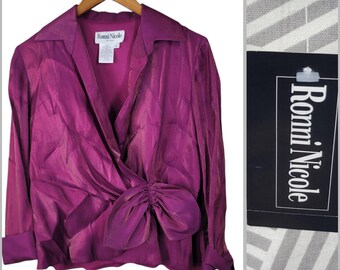 NEW Y2K Satin Wrap Top Size Large Career Event Bow Pink Jewel Tone Vintage