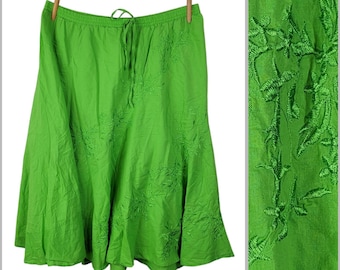 Spódnica w stylu boho w stylu vintage, plus 2X hippie, długa, elastyczna, wciągana, z warstwami haftu