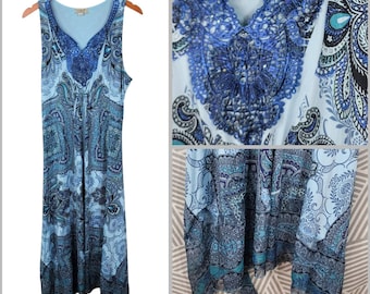 Vtg Y2K One World Dress Duża romantyczna asymetryczna koronkowa sukienka z ćwiekami w stylu boho hippie