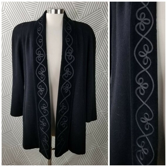 Vintage Black Velvet Wool Jacket Size Medium Large