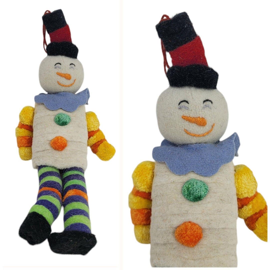 11" Seasons of Cannon Falls Midwest Wool Felt Snowman Clown Christmas