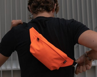 Sac banane softshell orange fluo carré femmes hommes unisexe sac de hanche sac à bandoulière