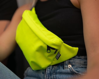 Bum Bag Softshell neon yellow square women men unisex hipbag crossbody bag