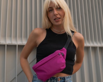 Bum Bag Softshell fuchsia square women men unisex hipbag crossbody bag