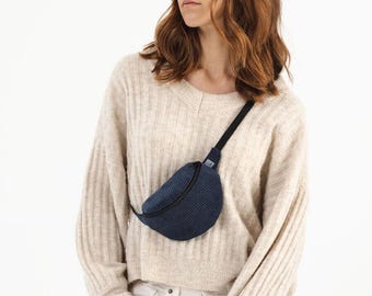 Navy Cord Mini Fanny Pack, Vegan & Handmade in Berlin (Germany), Great for Kids and Adults