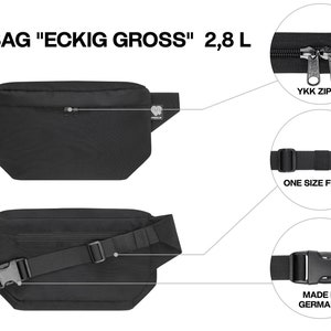 Bauchtasche schwarz aus Meeresplastik, nachhaltige Gürteltaschen in vielen Größen für Damen & Herren, robuste Hipbag aus recyceltem Plastik Bild 4