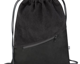 Corduroy gym bag black faux suede black vegan sports bag daypack hand-sewn in Berlin for women men unisex
