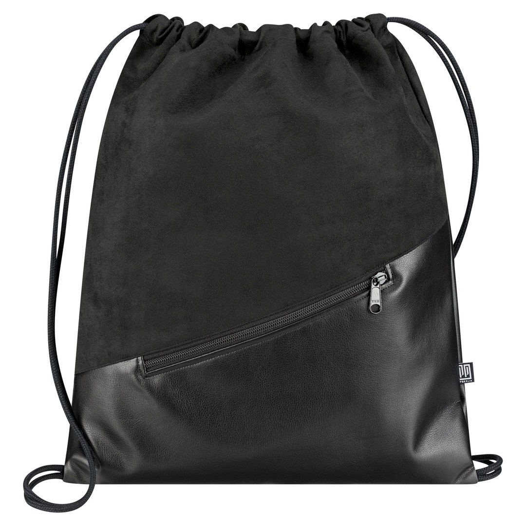 Gym Bag Faux Suede Black Faux Leather Black Vegan Sports Bag Etsy