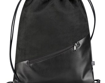 Gym bag faux suede black faux leather black vegan sports bag daypack hand-sewn in Berlin for women men unisex