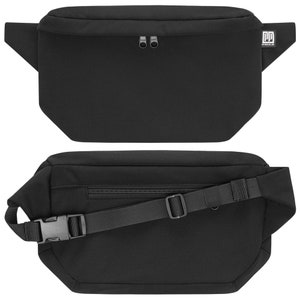 May include: Black fanny pack with a zippered pocket on the front and an adjustable strap. The pack has a small logo on the side that says "PP" in white.