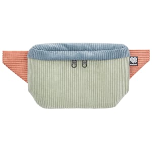 Bauchtasche Cord 3-farbig Mint/Hellblau/Rosa (3 Fächer), Crossbody – vegan & fair, made in Germany (Berlin)