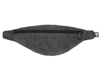 Grey Cord Slim Fanny Pack Vegan Handmade in Berlin Unisex Crossbody Belt Bag 2 Pockets