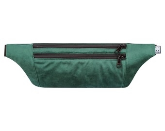 Bauchtasche Samt Grün Flach Vegan Handgenäht in Berlin für Damen Herren Unisex Hipbag Umhängetasche Hüfttasche Crossbody Bag